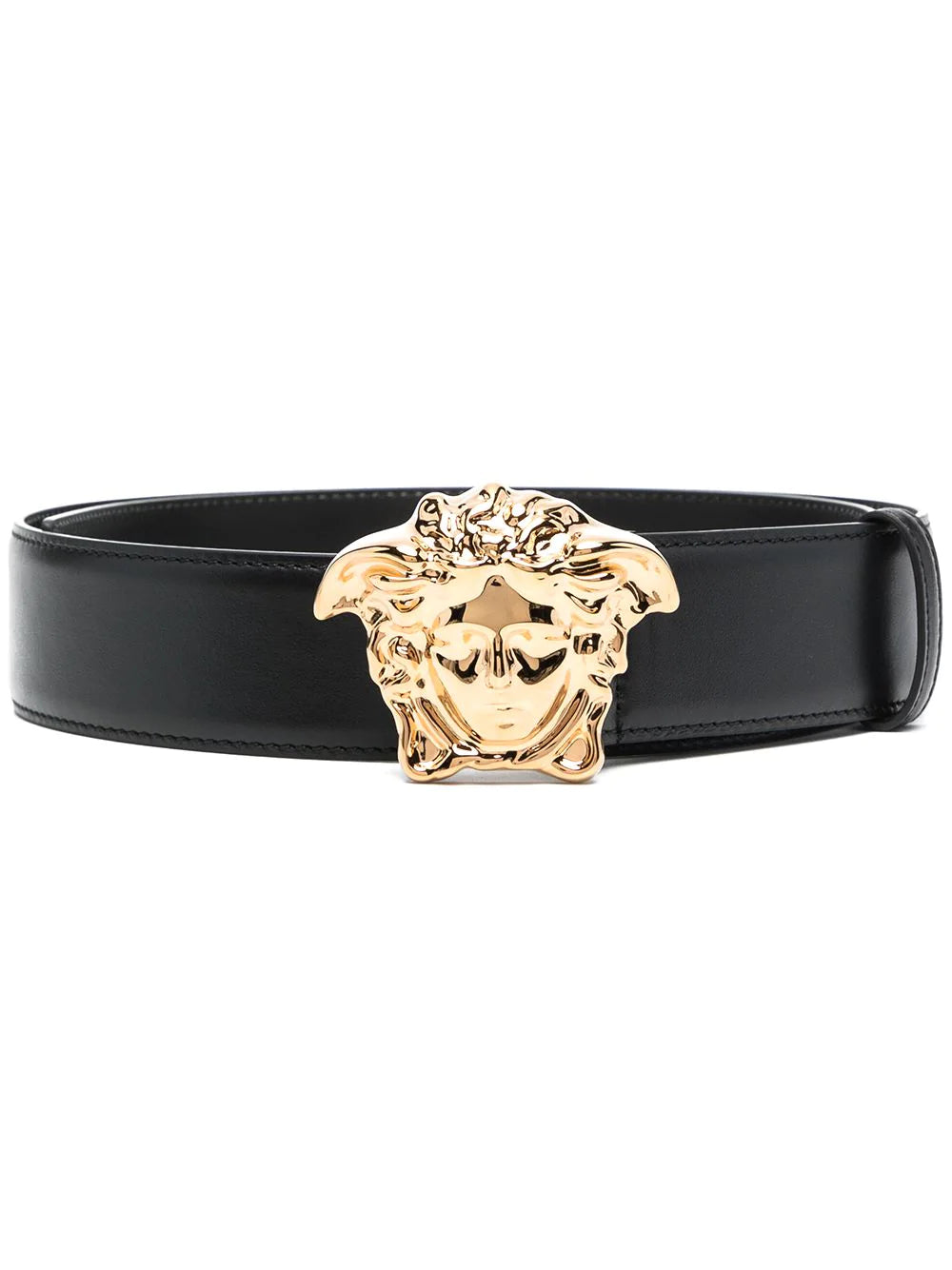 Versace Medusa-head Leather Belt In Black-gold