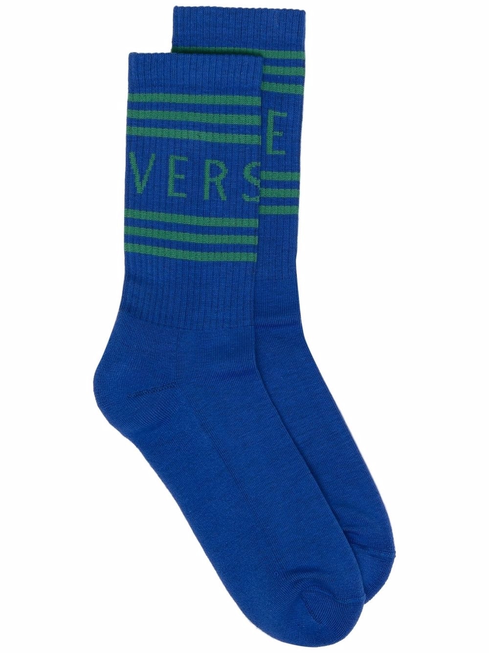 Versace Blue Striped Logo Socks