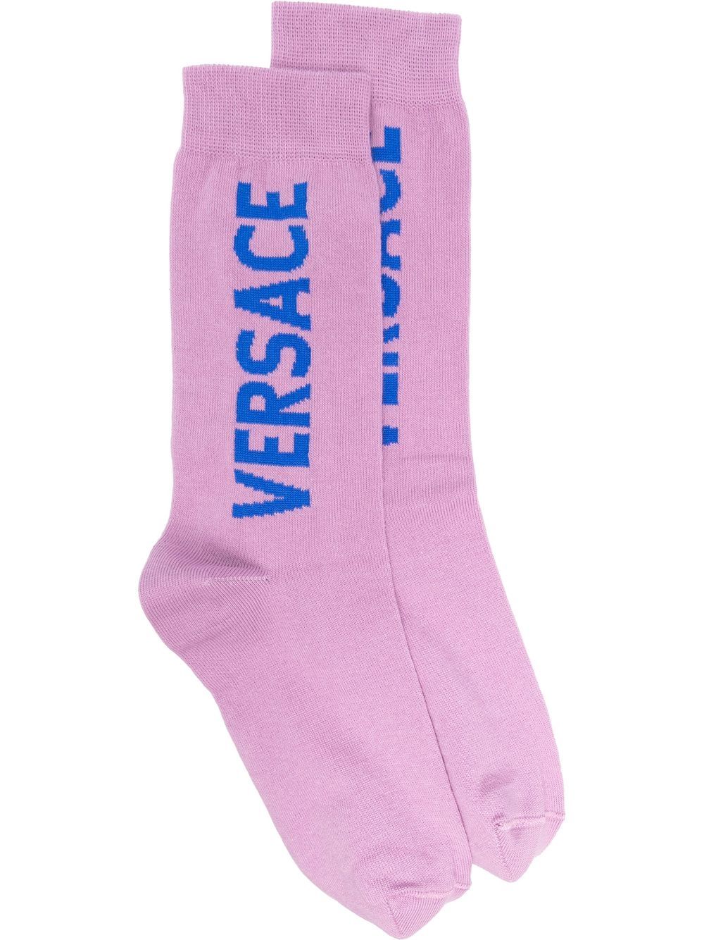 Versace Pink Vertical Logo Socks