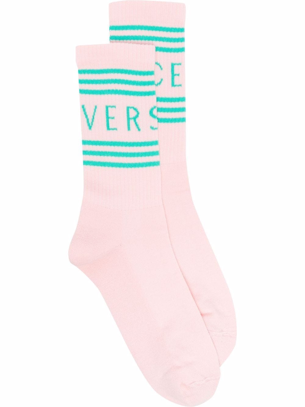 Versace Pink Striped Logo Socks