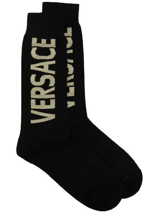 Versace Black Vertical Gold Logo Socks