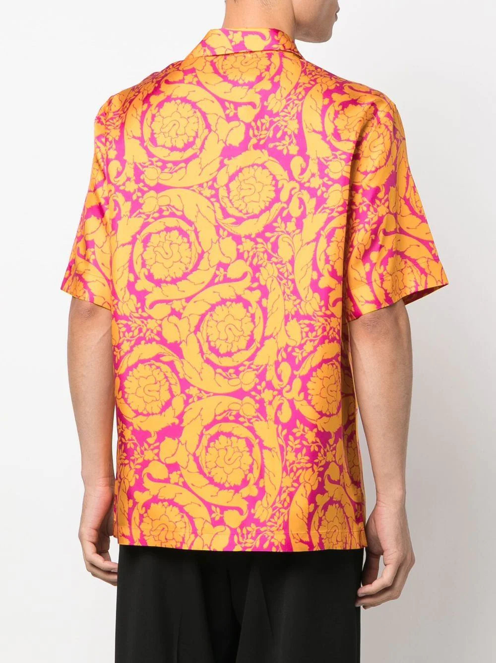 Versace Magenta & Tangerine Barocco Silk Camp Shirt