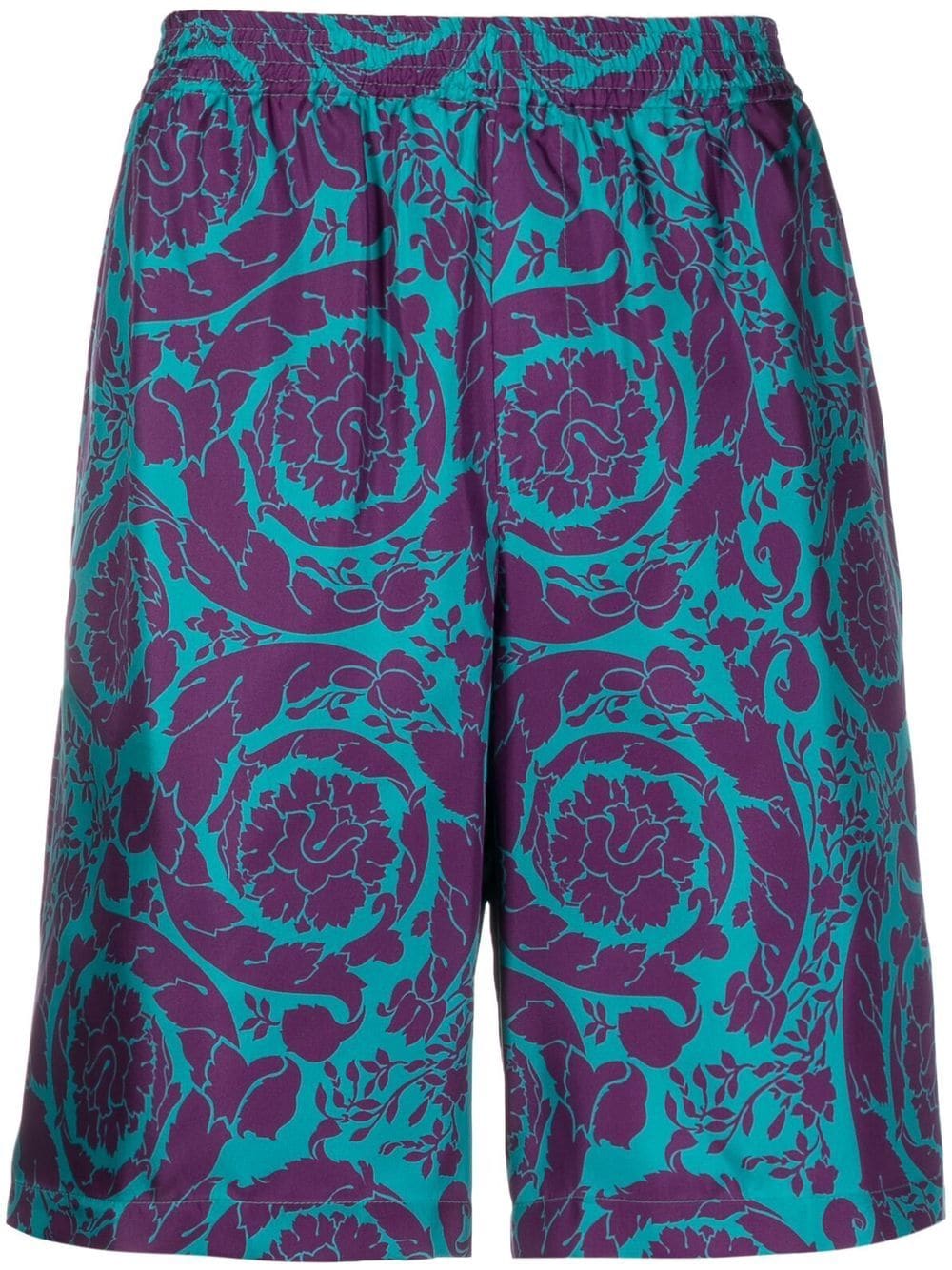 Versace Teal & Plum Barocco Silk Shorts
