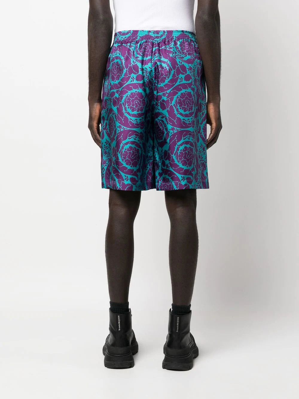 Versace Teal & Plum Barocco Silk Shorts