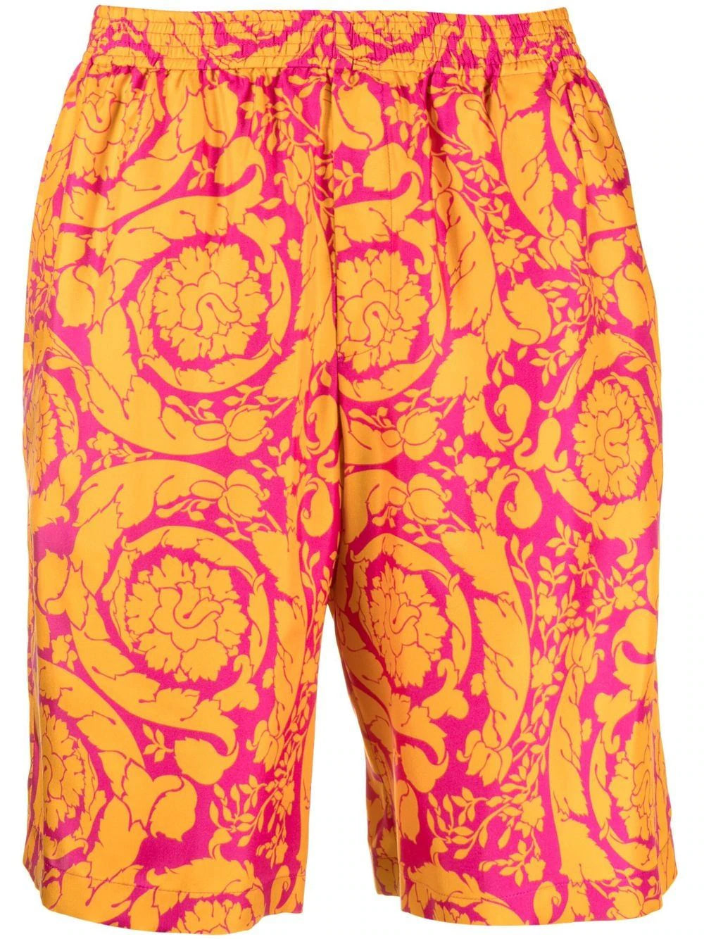 Versace Magenta & Tangerine Barocco Silk Shorts