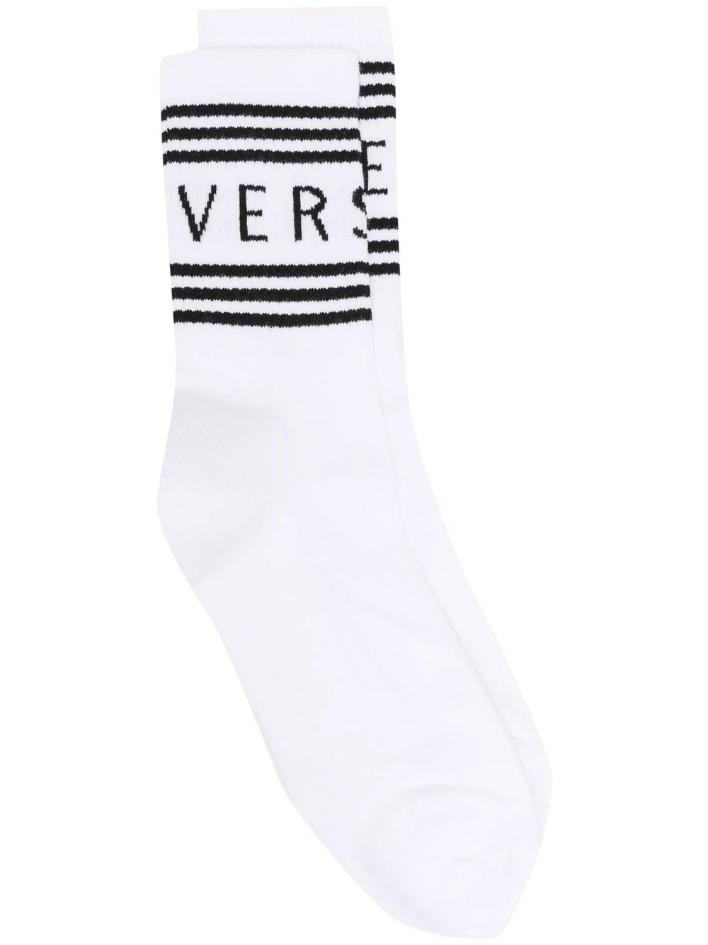 Versace White Striped Logo Socks