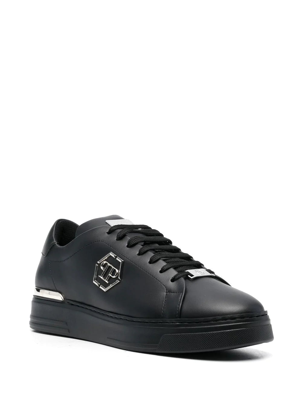 Philipp Plein Black Hexagon Leather Sneakers