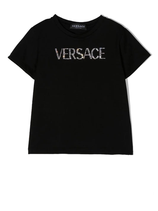 Versace Kids Black Crystal Logo T-shirt
