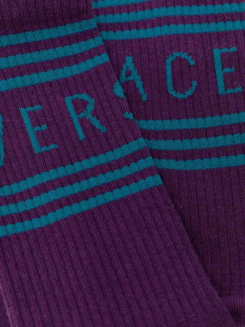 Versace Purple Striped Logo Socks