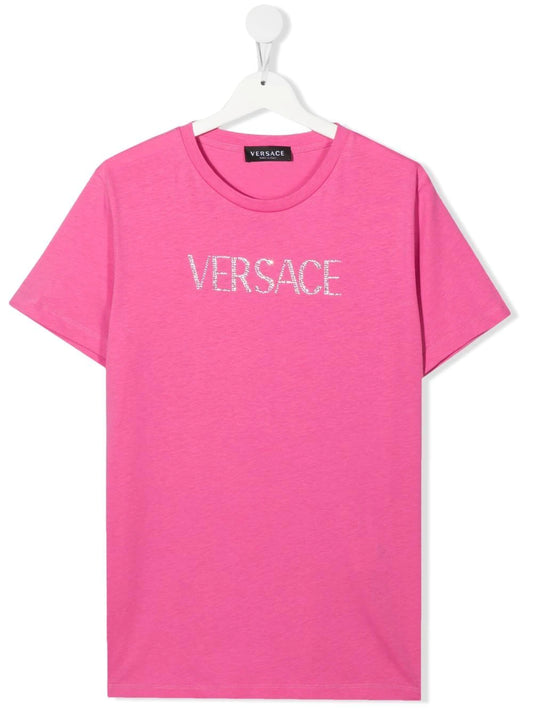 Versace Kids Pink Crystal Logo T-shirt