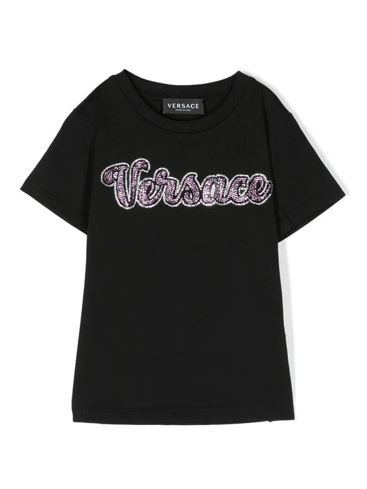 Versace Kids Black Crystal Script T-shirt