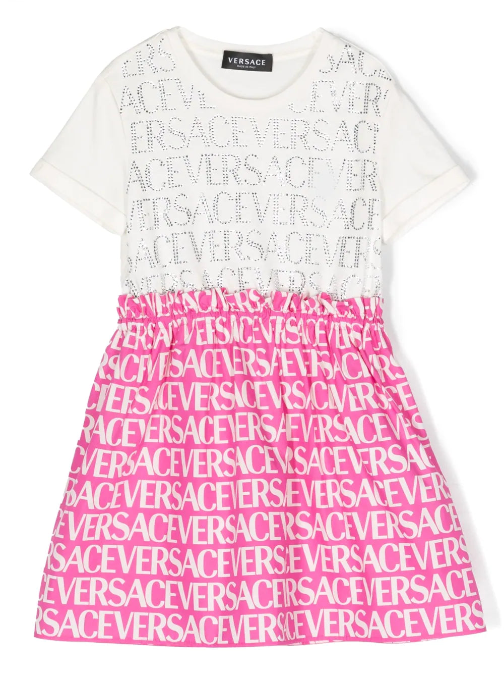Versace Kids Pink & White Crystal Logo T-shirt Dress