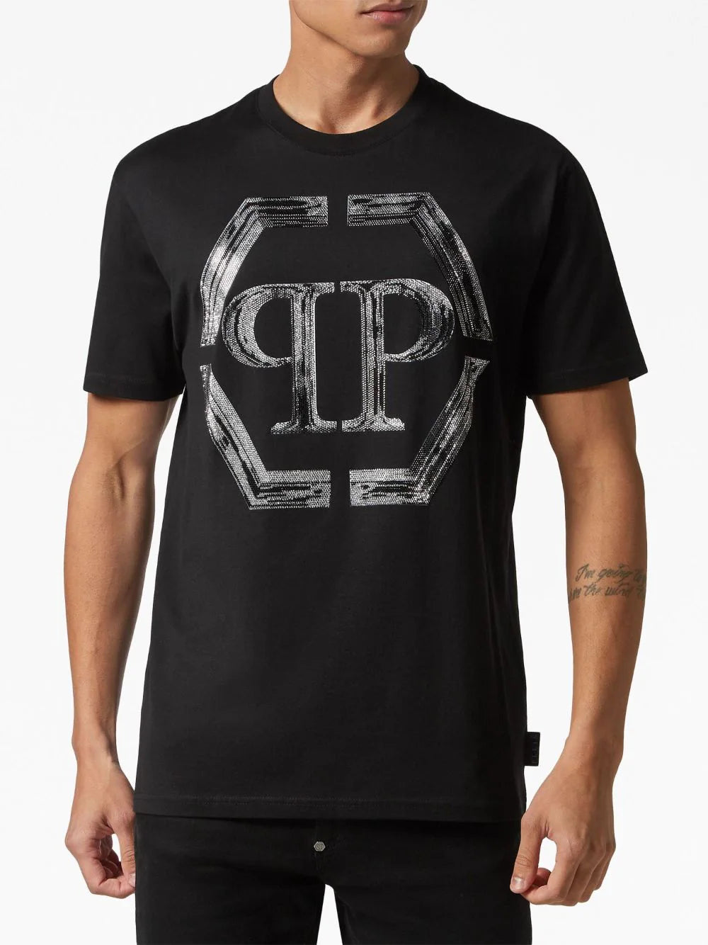 Philipp Plein Black Hexa-crystal Logo Shirt