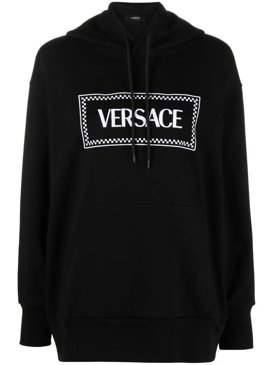 Versace Black Embroidered Logo Hoodie