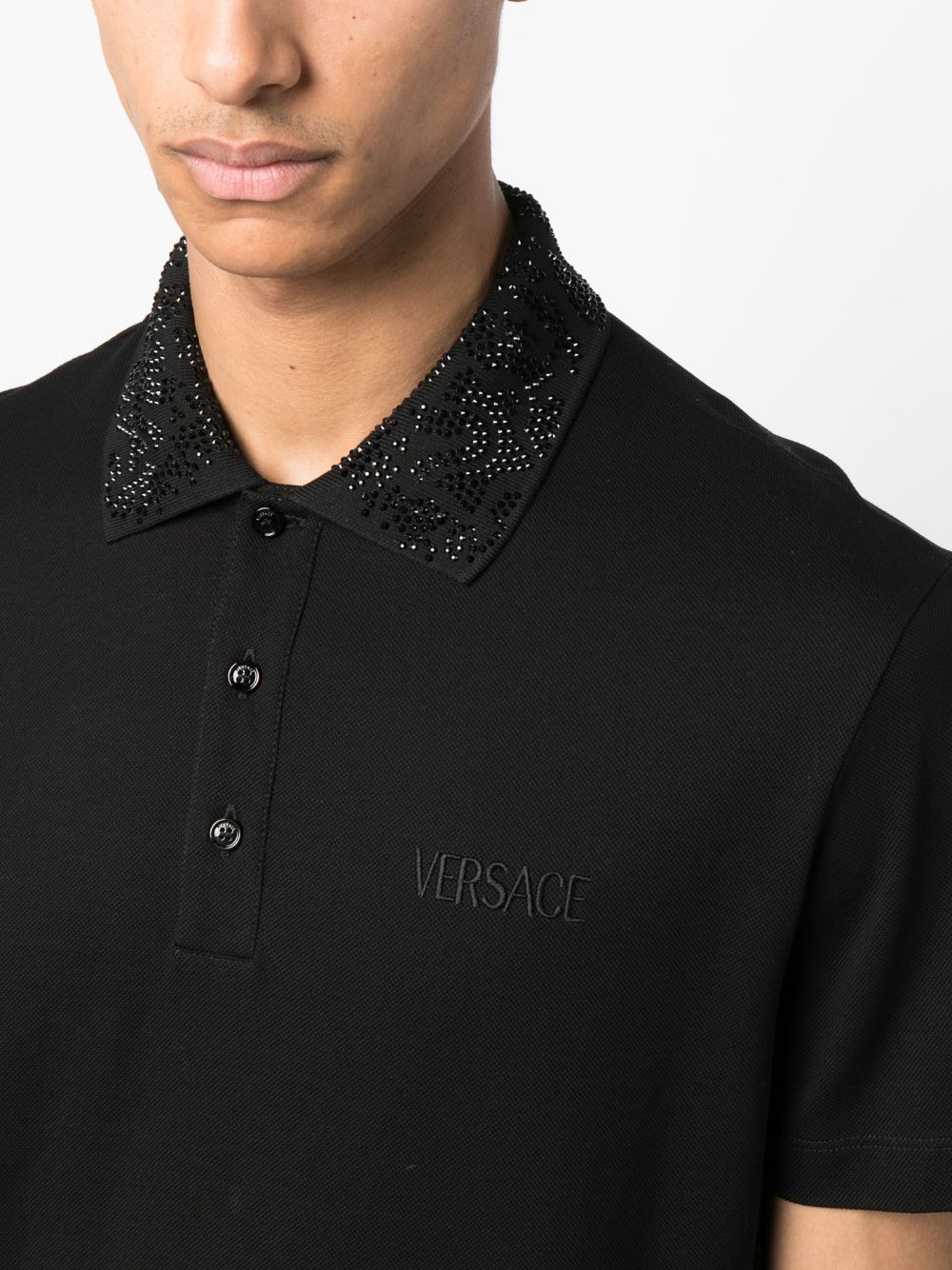 Versace Black Crystal Collar Polo