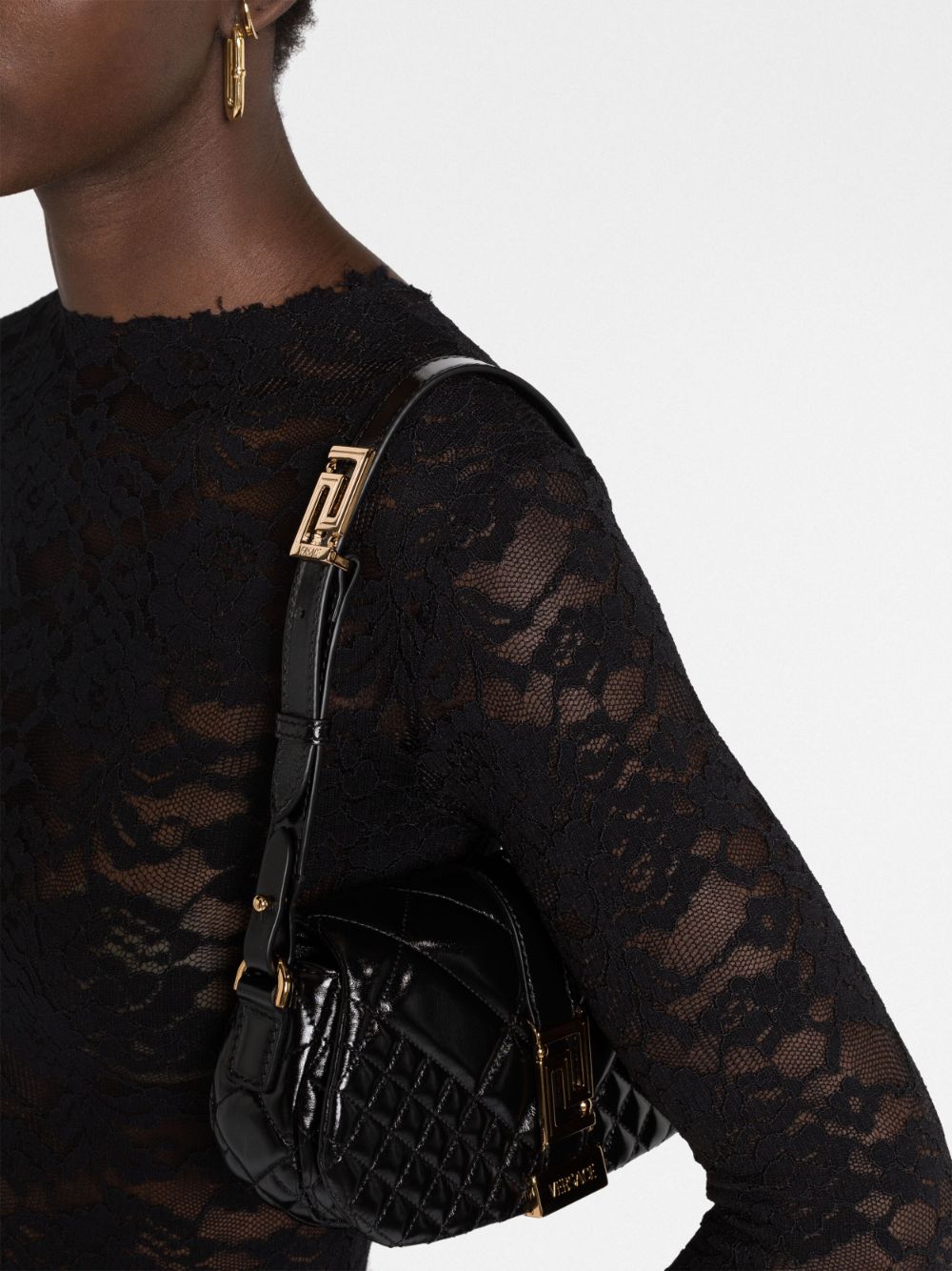 Versace Black Quilted Greca Goddess Mini Shoulder Bag