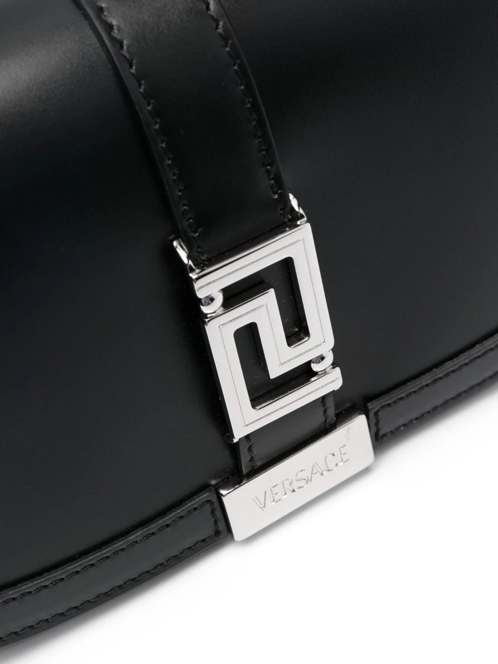 Versace Black with Silver Greca Goddess Mini Shoulder Bag
