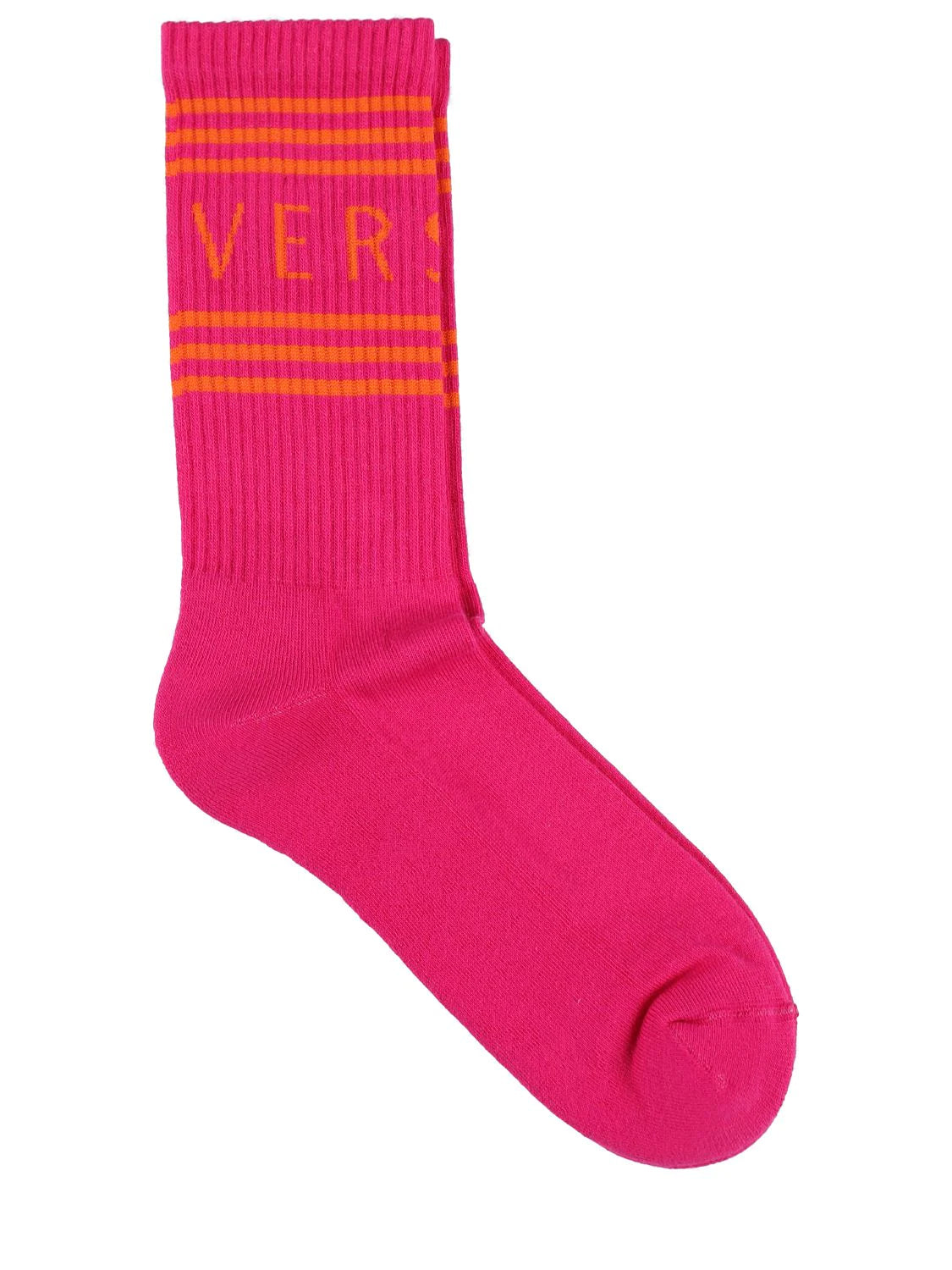 Versace Hot Pink and Orange Striped Logo Socks