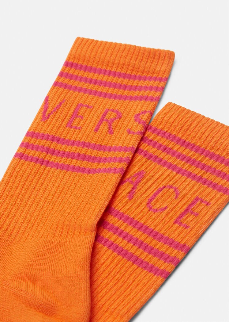 Versace Orange Striped Logo Socks