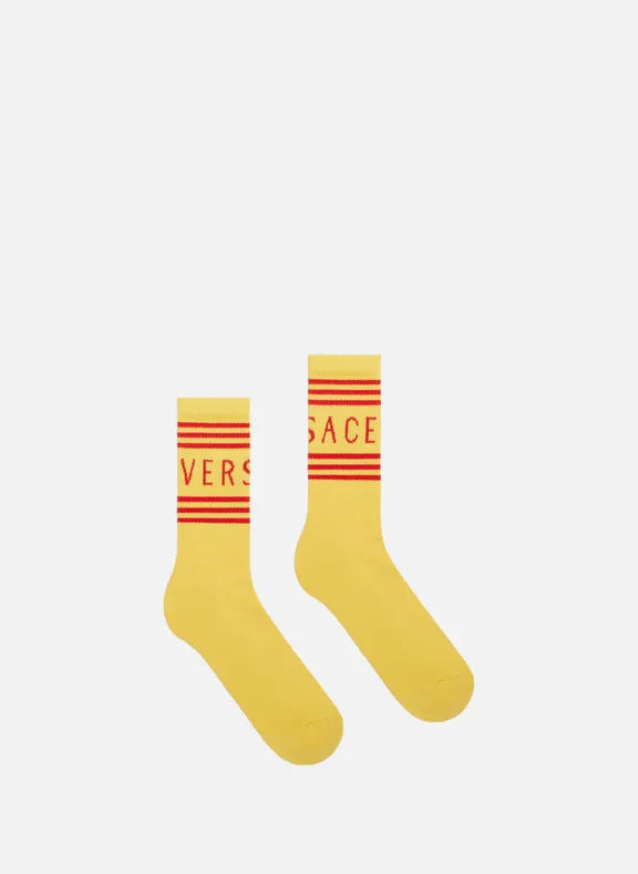 Versace Yellow Striped Logo Socks