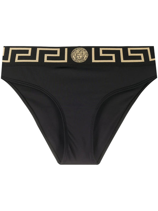 Versace Black Greek Key Swim Bikini Bottom