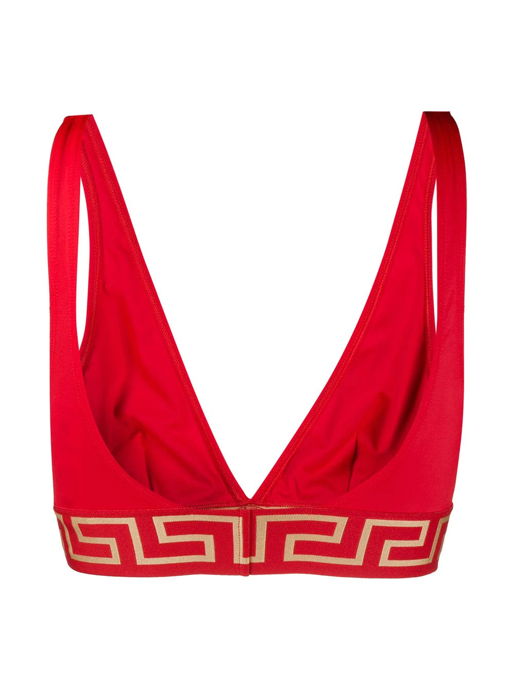 Versace Red Greek Key Triangle Swim Top