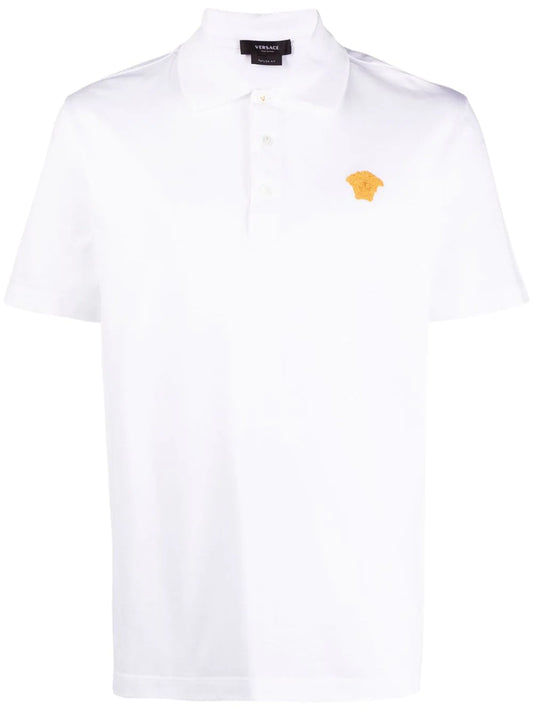 Versace White Polo with Gold Medusa