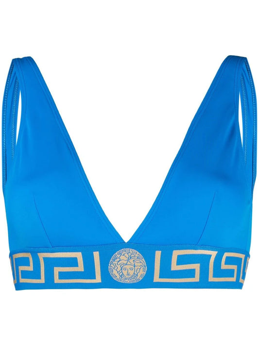 Versace Blue Greek Key Triangle Swim Top