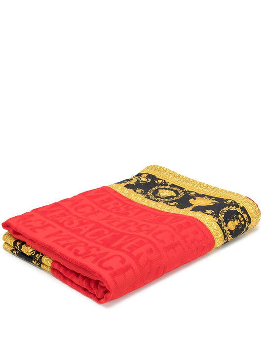 Versace Red I Love Baroque Trim Beach Towel