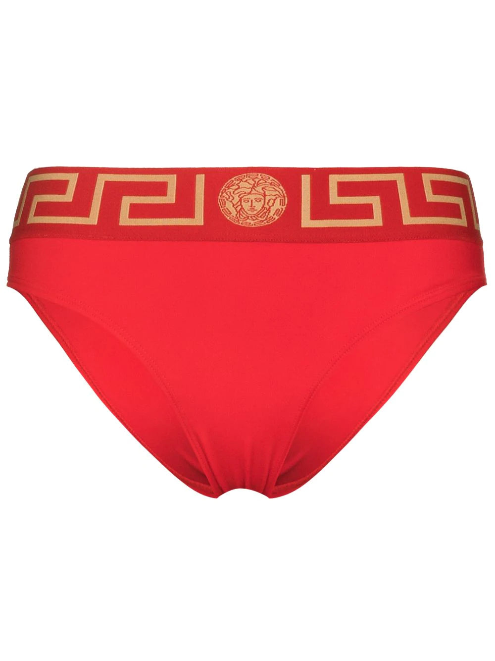 Versace Red Greek Key Swim Bikini Bottom
