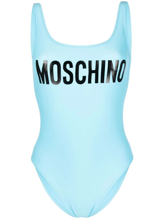 Moschino Logo Light Blue Swimsuit