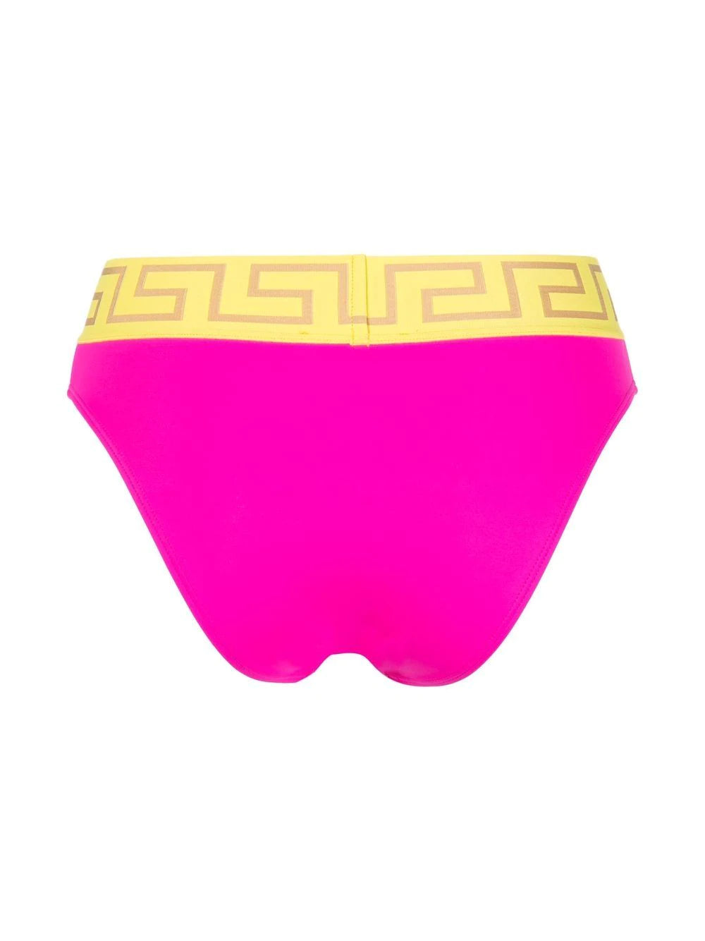 Versace Fuchsia & Canary Yellow Trim Greek Key Swim Bikini Bottom