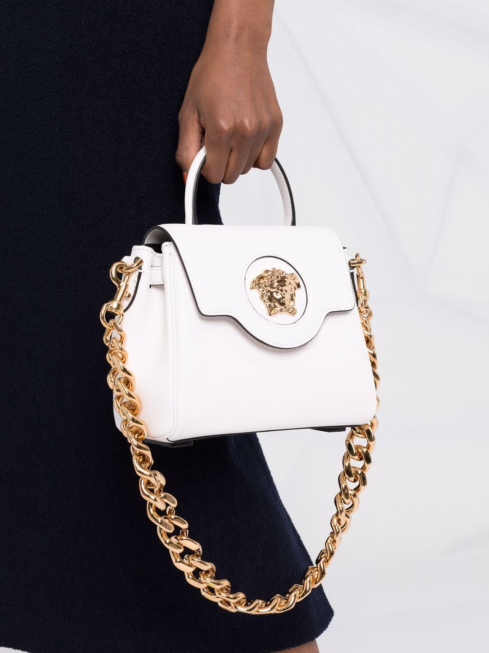 Versace White La Medusa Leather Small Handbag