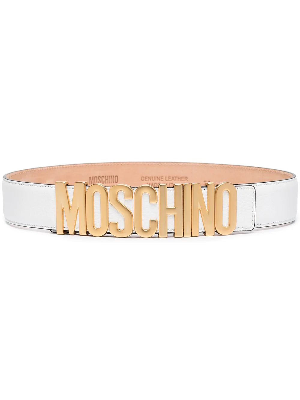 Moschino White Belt with Gold Logo Letters