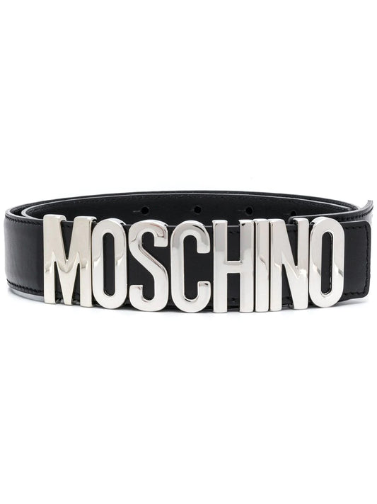 Moschino Black Belt with Silver Logo Letters