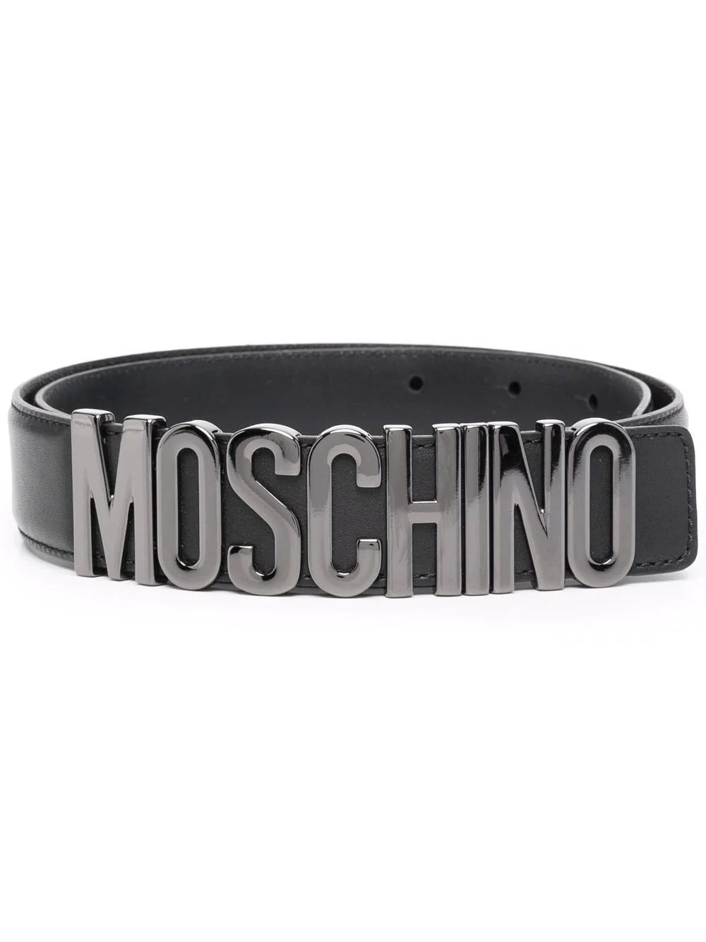 Moschino Black Belt with Ruthenium Logo Letters