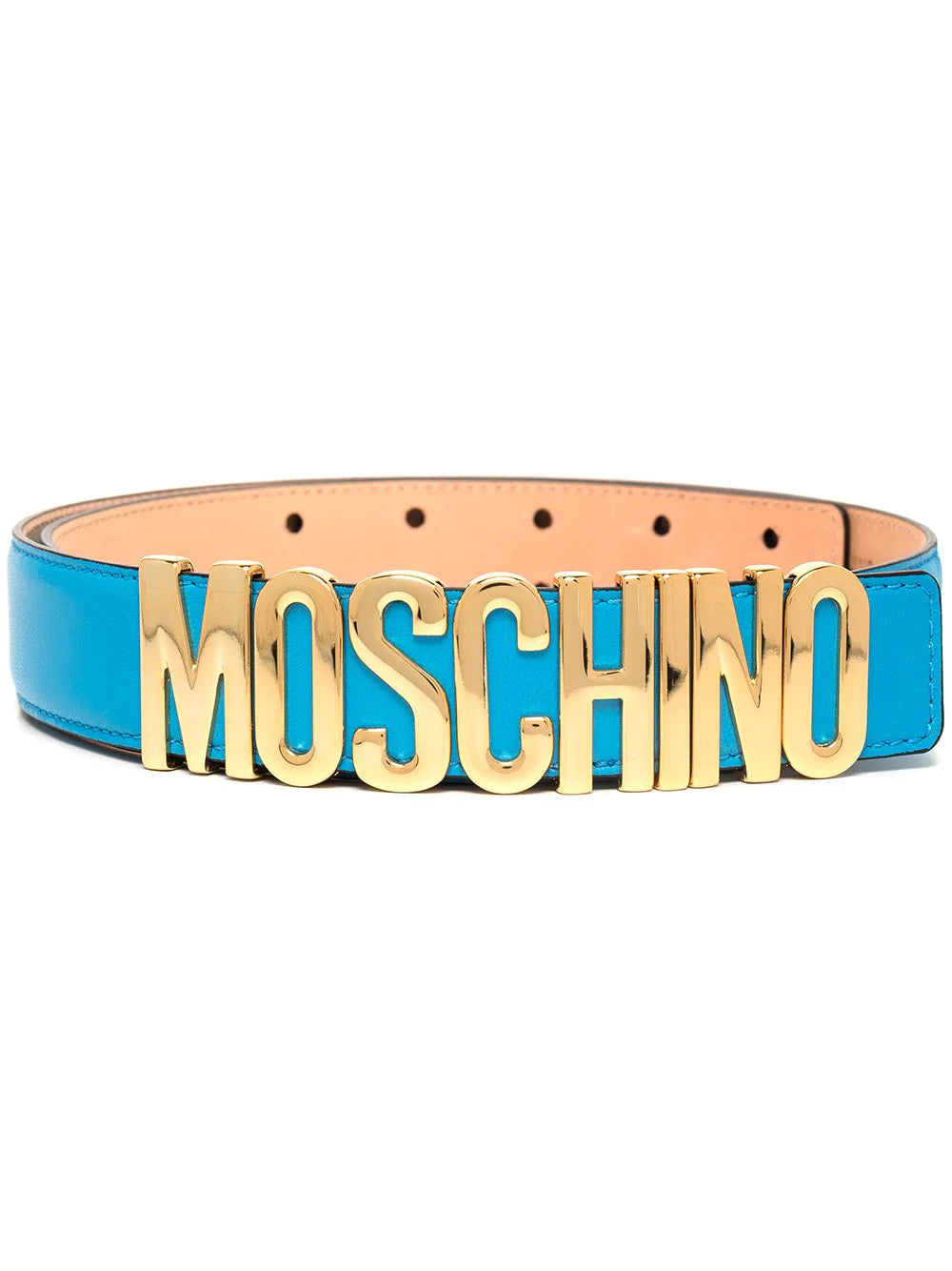 Moschino Blue Belt with Gold Logo Letters