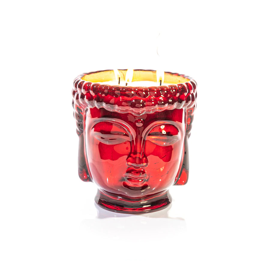 Ruby Red Glass Buddha Candle Lined with 24K Gold